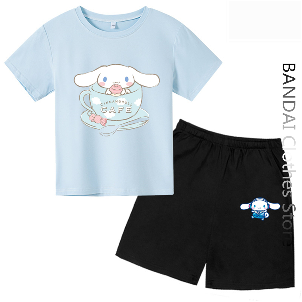 Boys Girls Anime Cinnamoroll Tshirt Kids Clothes Cartoon Tops Sanrio Hello Kitty T shirt Set Summer - Cinnamoroll Plush