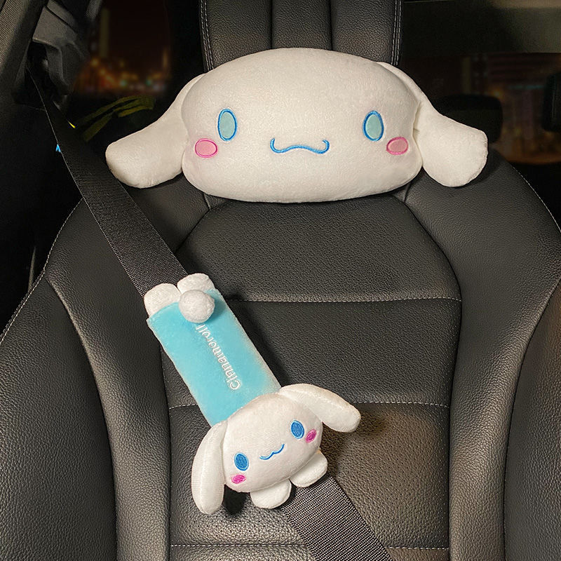 Sanrioes Anime Cinnamoroll Plush Car Neck Headrest Pillow Car Accessories Plushies Waist Pillow Safety Belt Shoulder 1 - Cinnamoroll Plush