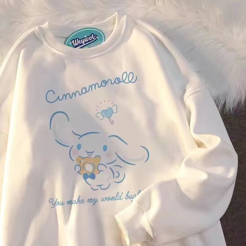 Sanrios Kawaii Anime Kuromi My Melody Cinnamoroll Cute Cartoon Kids Spring Autumn White Sweatshirt Base Layer - Cinnamoroll Plush